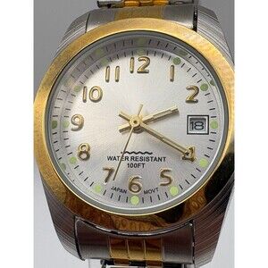 Two-Tone Vintage Field Style Watch - Silver Dial - Date Window